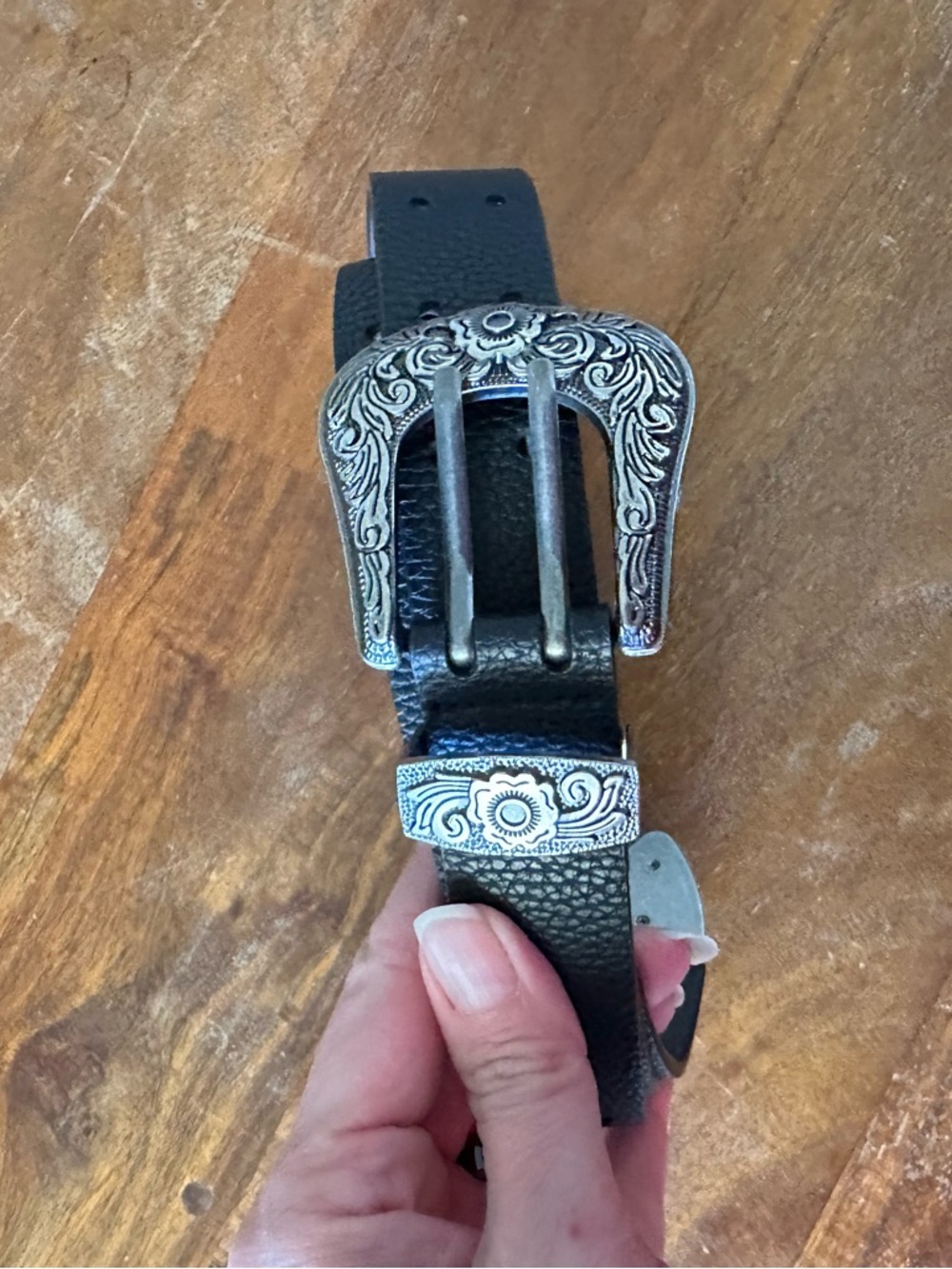 Target Black Leather Western Belt with Ornate Silver Buckle size L NWT